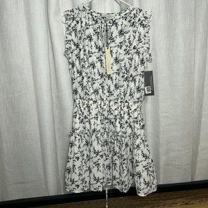Pinch Floral Ruffled Black and White Sleeveless Mini Dress